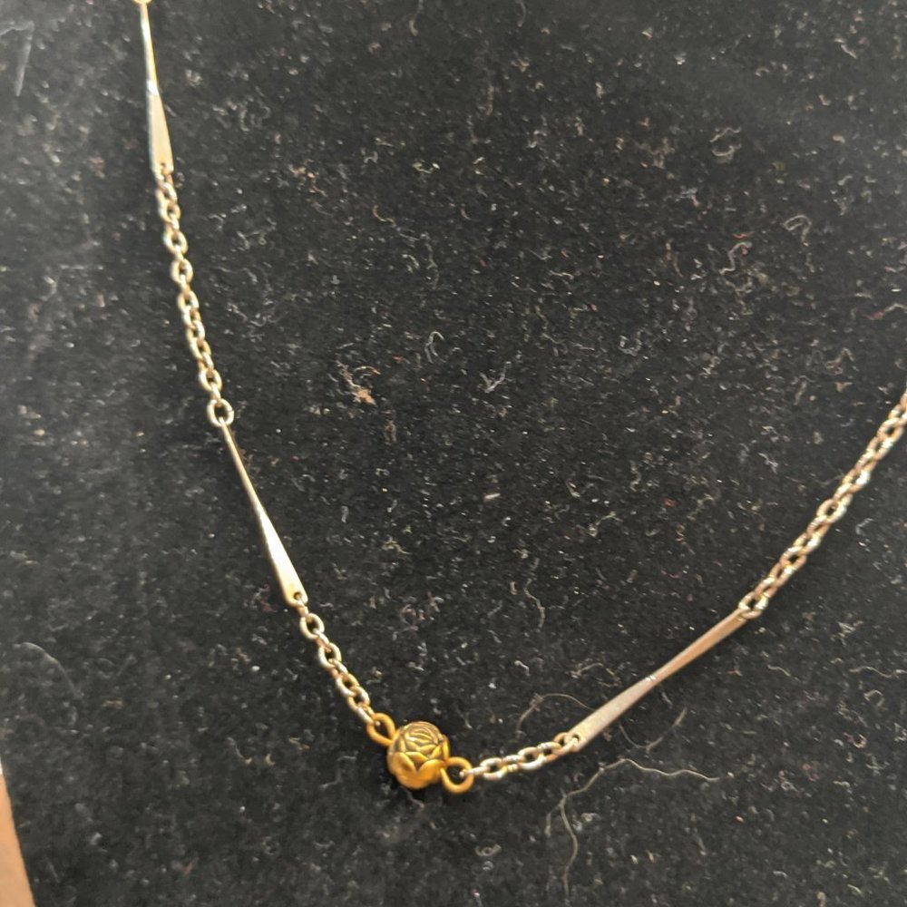 Silver Chain with Gold Roses Necklace - Picture 2 of 6